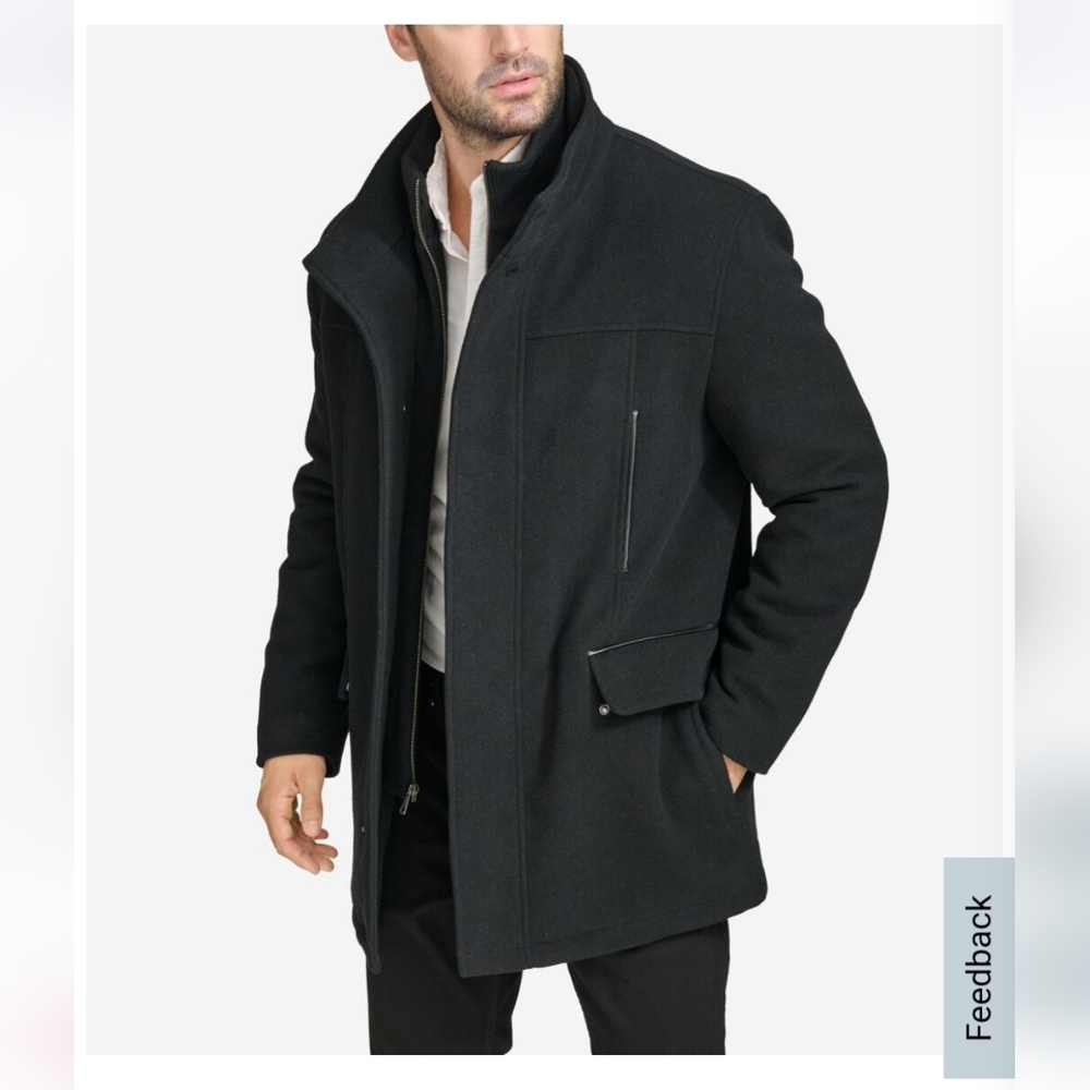 NWOT Men's Black Wool Blend Jacket Car Coat L  Ret $398
